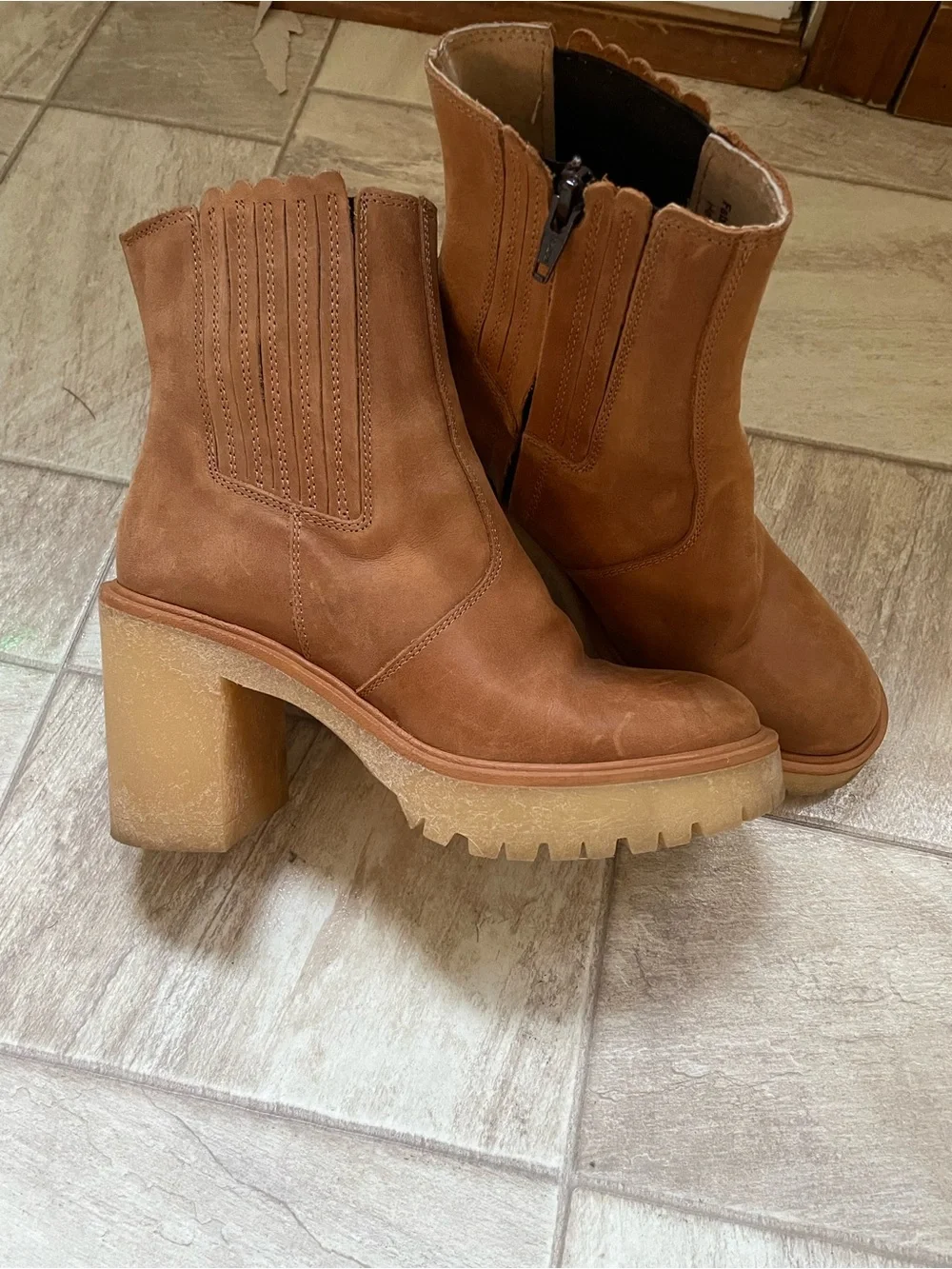 Free People Classic Brown Leather Platform Chelsea Boot